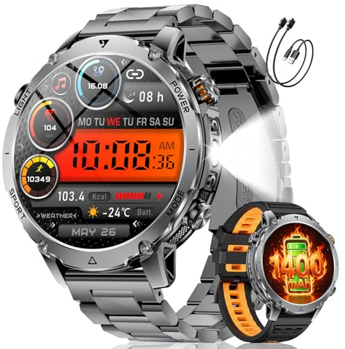 SUNKTA Smartwatch Uomo 1400 mAh grande batteria 1,7 HD Bluetooth chiamate Orologio intelligente per iOS Android 100+ modalità Sportive fitness,Monitoraggio della salute,sonno,contapassi,grigio