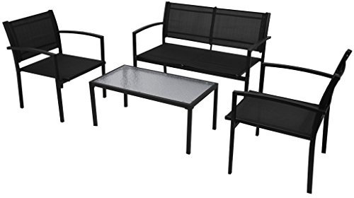 Festnight 4-teiliges Gartenmöbel-Set Gartengruppe mit 1 Bank, 2 Stühle und 1 Tisch für Garten oder Terrasse - Schwarz