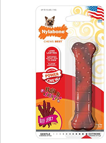 Nylabone Extreme Tough Dog Chew Toy Bone, Durable, Cleans Teeth, Beef Jerky Flavour, X-Small, for Dogs Up to 7 kg