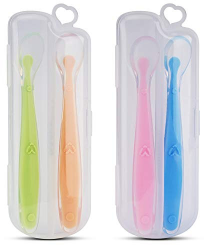 Kirecoo Lot de 4 cuillères en silicone sans BPA avec étui de voyage pour bébé
