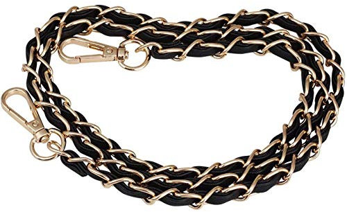 JAKAGO 120 cm Kettenriemen mit schwarzem Ledergewebe Ersatz Lederkette Gurt für Abendtasche Cross-Body Tasche Umhängetasche Ranzen DIY Geldbörse Clutches (Schwarz Gold)