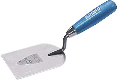 HAROMAC Stukkateurspachtel, Made in Germany, 120 mm, gehärtet und geschliffen, Stahl, Holzgriff in blau,Gipserspachtel, Gipserkelle
