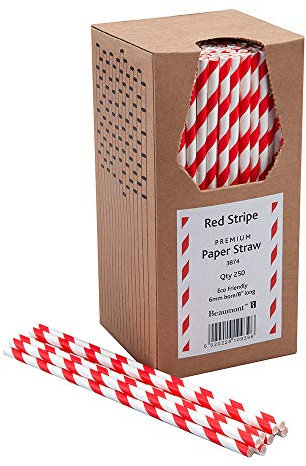 Beaumont 6mm Bore Paper Straw Red and White Striped (Pack of 250) CZ617