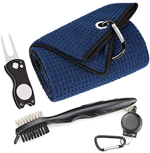 Mile High Life Mikrofaser Waffelmuster Golf Handtuch Club Groove Cleaner Brush Faltbares Divot-Werkzeug mit magnetischem Kugelmarker