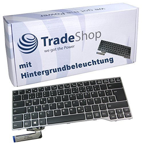 Trade-Shop Orig. Laptop-Tastatur Notebook Keyboard Ersatz Grau Deutsch QWERTZ für Fujitsu Siemens Lifebook E744 E544 Serie (mit Rahmen & Hintergrundbeleuchtung)