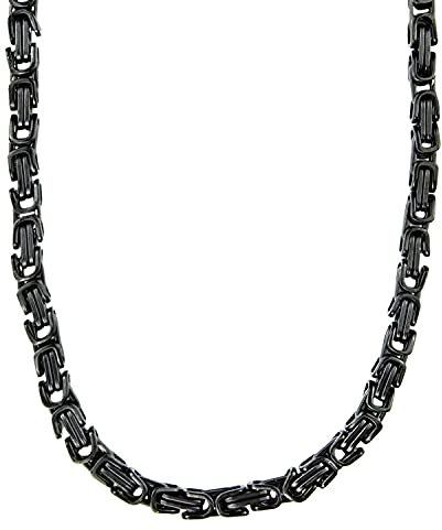 König Design 6 mm Königskette Armband Herrenkette Männer Kette Halskette Panzerkette, 50 cm Schwarz Edelstahl Ketten