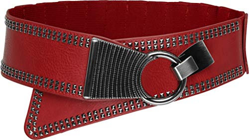 BlackButterfly Large Élastique Extensible Métal Clouté Crochet Boucle Ceinture (Rouge, L)