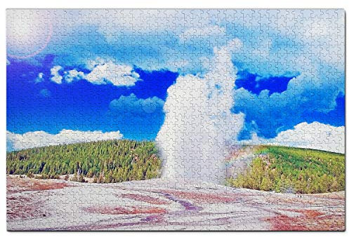 USA Jigsaw Puzzle 1000 Piece USA America Old Faithful Geyser Puzzle Game Artwork Travel Souvenir Wooden