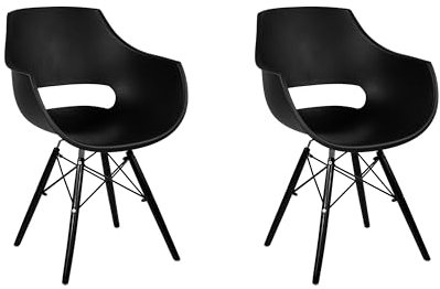 SAM 2er Set Schalenstuhl Lea, Schwarz, ergonomisch geformte Sitzschale aus Kunststoff, bequemer Esszimmerstuhl im Retro-Design, Holzgestell schwarz
