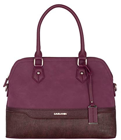 David Jones - Damen Handtasche Elegante Tasche - Frau Henkeltasche Shopper PU Leder - Mehfarbig Schultertasche Bowling Stil Top Griff Gestreift - Umhängetasche Tote Stilvoll Mode - Bordeaux Rot