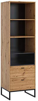 Standregal Olier, Bücherregal mit 4 Fächer und 2 Schubladen Dekoregal Aktenregal Regalsystem Universal Regal Schranke Medienschrank Medienregal Raumteiler (Eiche Artisan / Eiche Artisan + Schwarz)