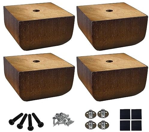 AORYVIC Sofa Legs Square Bed Feet 2 inch Wood Replacement Leg for Furniture Set of 4, Dark Brown