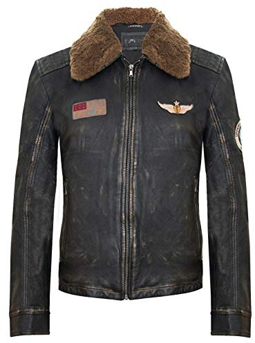 Infinity Leather Schwarze Leder Bomber Pilot Jacke für Männer Fliegend US Luftwaffe Abnehmbares Halsband 2XL