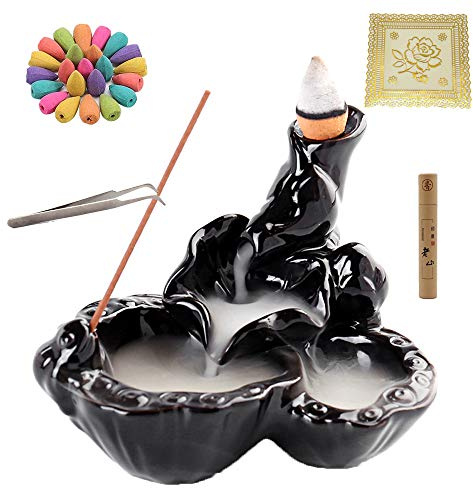 Handgefertigter Keramik-Reflux-Weihrauchbrenner, Wasserfall-Weihrauchbrenner, Aromadiffusor-Dekoration, Heimdekoration, Büroornamente, mit 40 Flow-Räucherstäbchen + 30 Räucherstäbchen