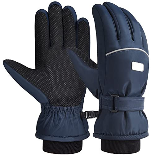 OOPOR Kinder-Winterhandschuhe, Schnee, Skifahren – Jungen und Mädchen, warm, wasserdicht, winddicht, für kaltes Wetter, Thermo-Fleece, rutschfeste Fäustlinge mit Griff zum Skifahren, Snowboarden, Outd