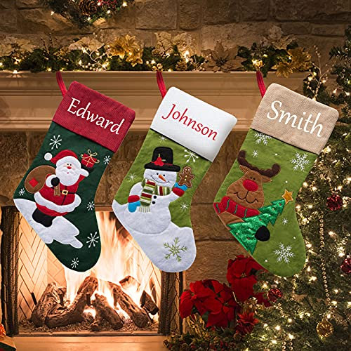 YanNanKe Personalisierte Weihnachtsstrümpfe 3er-Set, benutzerdefinierte Weihnachtsstrümpfe Namensschilder, Weihnachtsstrümpfe Familiendekorationen (3er Pack)