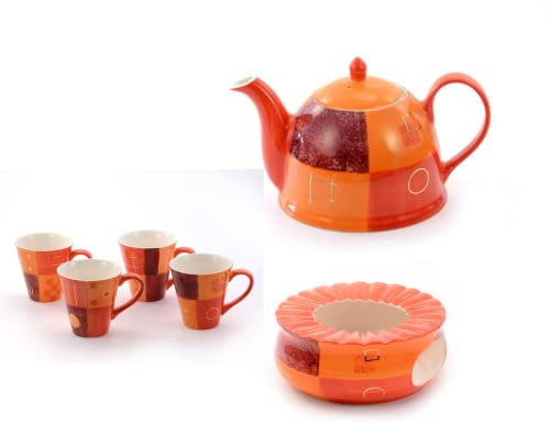 NEU Cha Cult Kanne Patricia Keramik, mit Goldauflage, 1,5 l + Stövchen Patricia Keramik, mit Goldauflage Ø ca. 18,5 cm, Höhe ca. 8 cm + Becher Patricia Keramik, 4-fach mit Goldauflage, 0,25 l