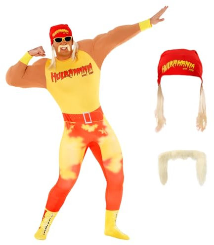 Morph Kostüm Hulk Hogan für Herren, Wrestler Outfit, Ideal für Karneval und Fasching, L