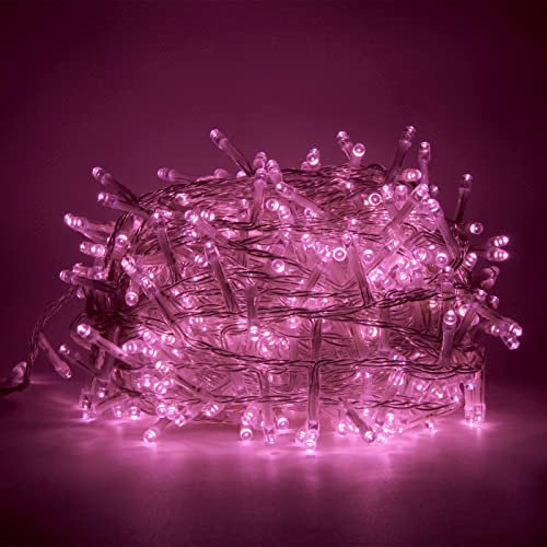 Luccika serie stringa luminosa di luci da 9 Metri con 180 Led Rosa per albero di Natale da Esterno ed Interno controller 31V con 8 giochi di luce e Memoria cavo trasparente