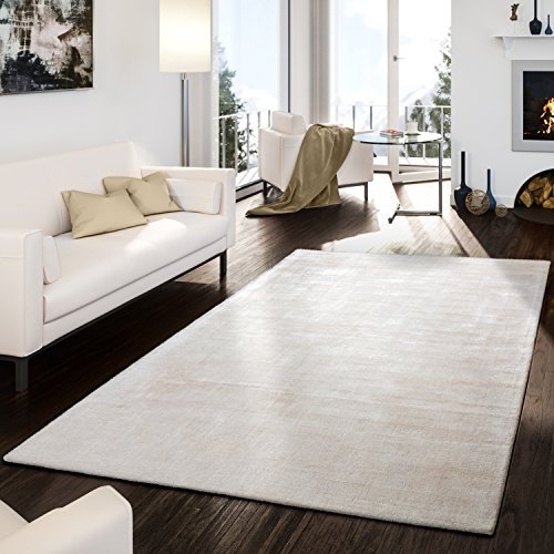 TT Home Wohnzimmer Teppich Viskose Kurzflor Unifarben Used Look Abstraktes Design Modern, Farbe: Beige Creme, Größe:160x230 cm