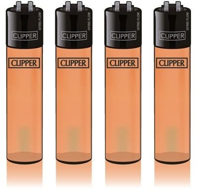 Original Clipper Feuerzeuge Einfarbig 4er Set (z.B. Soft Touch, Crystal, Metalic, solid Fluro) + 1 Clipper DHOBIA Feuerzeug GRATIS (Transculent Peach)