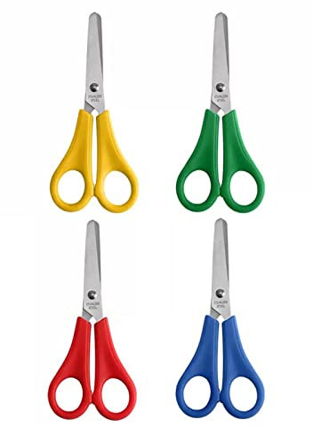 Lansonee 4 Pieces of Children's Scissors with Cm Scale Steel Pre-School Plastic Handle Handmade Scissors for Cutting Art DIY Craft Student Teaching Discount Supplies