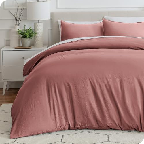 Bare Home Sandwashed Duvet Cover and Pillowcase Set - Super King Size - Premium 1800 Ultra-Soft - Lightweight - Cooling Duvet Cover - Duvet Cover with 2 Pillowcases (Super King, Sandwashed Dusty Rose)
