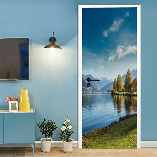 A.Monamour Türtapete Selbstklebend Türfolie Türposter 3D Zeller See Und Berge In Der Naturlandschaft Des Blauen Himmels Der Österreichischen Alpen Vinyl Folie Türdeko Wandbild Türaufkleber 85 x 215 cm
