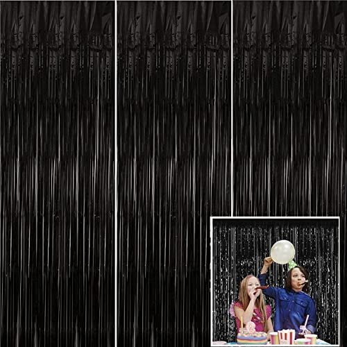 6 Stücke Lametta Vorhänge, Schwarz Metallisch Vorhänge Folie fransen Vorhang voller und glänzender Funkeln Vorhang Dekoration für Hochzeit Verlobung,Bühnendekor Geburtstag,Baby Party Deko