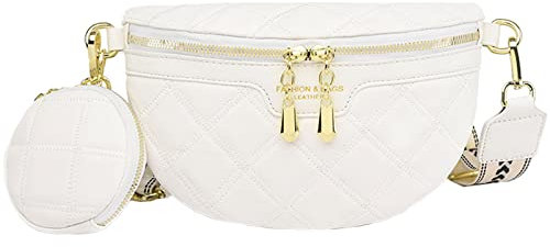 EINYNIUER Bauchtasche Damen Stylisch Crossbody Bag Damen Breiter Gurt Bauchtasche Damen Leder Bauchtasche Damen Stylisch Handytasche GüRteltasche Damen Bauchtasche Weiß