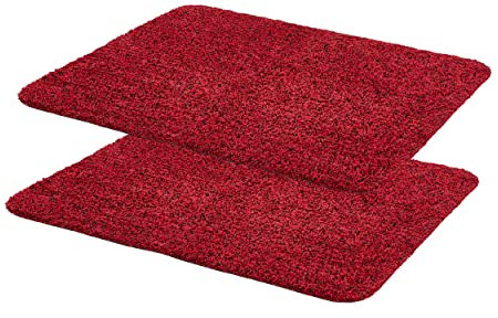 Astra Fußmatte innen waschbar 2er Set 60x75 cm - Schmutzfangmatte Sauberlaufmatte - Fußabstreifer Baumwolle – Entra saugstark – rutschfeste Matte rot