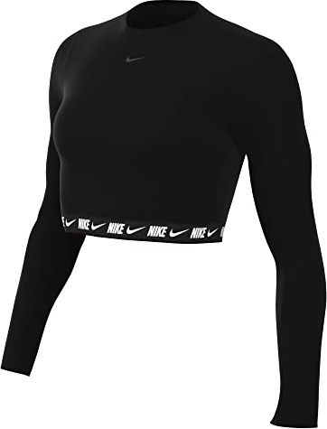 NIKE DX2315-010 W NSW CROP TAPE LS TOP Sweatshirt Women's Black/Dk Smoke Gray M