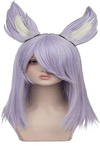 WELLHY OW DVA Shin-Ryeong Halloween Cosplay Perücke Spiel Anime Lavendel Haar mit Ohren Handgemachte Coser Perücke
