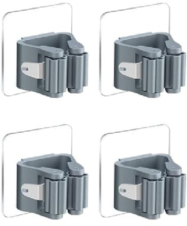 Porte Balai Rack Auto-Adhésif 4 Pièces Porte Vadrouille Porte Balai Mural Multifonctions Support Mop Support avec Crochets Stockage Crochet Vadrouille Clip pour Cuisine Jardin Balcon Garage