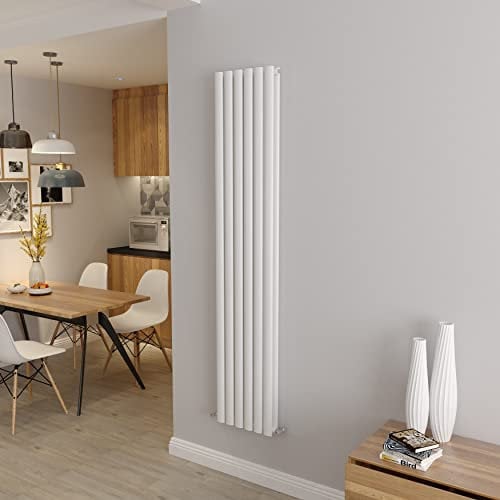 White Vertical Radiator Oval Double Panel Designer Tall Radiators 1800x354mm Central Heating Radiators