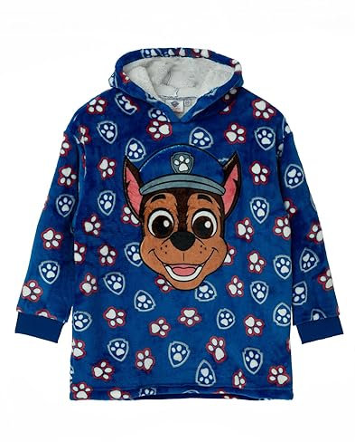 Paw Patrol Tragbare Decke für Jungen | Kinder verfolgen den Polizeihund mit Allover-Print-Fleece-Hoodie | Blauer, gemütlicher, Schwerer Kuschel-Kapuzenpullover
