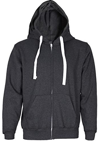 True Face Classic Men’s Hoodie | Comfortable Zip-Up Hooded Top | Long Sleeve Jacket with Ribbed Cuff | Hoodies are Ideal Weekend Wear Charcoal - With White Cord M
