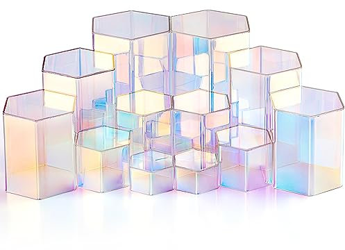Jetec 12 Stück Acryl-Display-Ständer, sechseckig, Schmuckständer, Parfüm, Schmuck, Vitrine, Acryl-Schmuck-Display für Sammlerfiguren, Schmuck-Display, 6 Größen (Regenbogenfarbe)