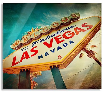 Las Vegas Retro Look Herdabdeckplatte & Spritzschutz aus Echtglas | Für Herd-Kochfelder | 60x52 cm