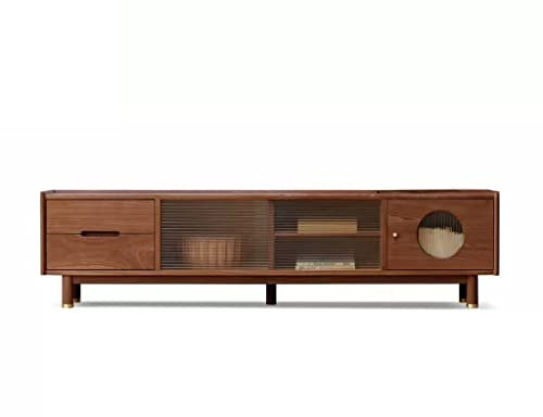 LIMKOO Fernsehständer TV-Schrank, kreative Glasschiebetür mit 3 Schubladen, Wohnzimmer, Moderne Unterhaltungsmedien, Mittelkonsole Unterhaltungszentrum (Color : M-180cm)