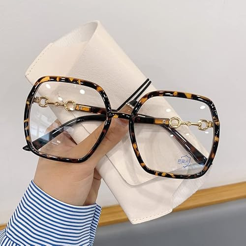 NOVESIXTDAT Übergroße Lesebrille for Damen, extra großer Flacher Lichtspiegel, quadratischer, blaues Licht blockierender Leser, blendfreie Brille (Color : Tortoiseshell, Size : +1.00)