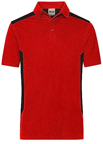 James & Nicholson Herren BIO Workwear Polo Kontrast - Pflegeleichtes Workwear Poloshirt aus Bio-Baumwolle und recyceltem Polyester | Farbe: red/black | Grösse: 3XL