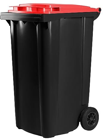 Bauer Mülltonne mit 2 Rädern und Deckel, Müllgroßbehälter, Abfalltonne, Mülleimer, Volumen: 240 Liter, Farbe: Grau/Rot, Größe: 1092 x 578 x 734 mm