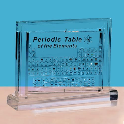 SOEPOTIX Periodensystem Mit Echten Elementen, 360° Drehung Acryl Periodensystem Echte Elemente Periodic Table Periodensystem Chemie Geschenk Display Geschenk für Lehrer Studenten Dekoration