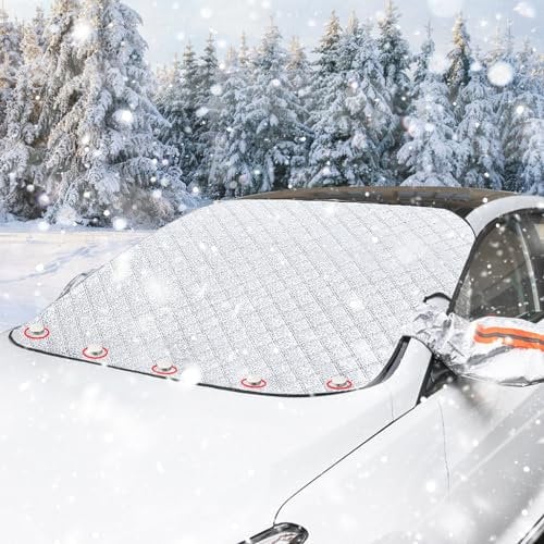 KAMEUN Parabrezza Anteriore Auto Magnetica, Telo Parabrezza Auto Antigelo, 4 Strati Parasole Auto Ripiegabile Impermeabilizzazione Antivegetativa per Auto Proteggere dalla Neve e dal Gelo
