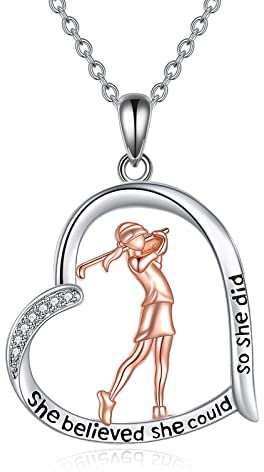 Golf Kette 925 Sterling Silber Golf Anhänger Halskette Golf Schmuck Geschenke für Damen Mädchen Golf Liebhaber Sportler