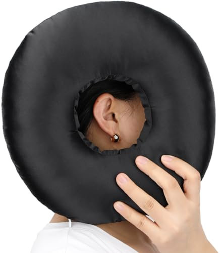 Heal n Hope Seidiges Satin-Piercingkissen, Ohrkissen, Donut mit Loch für Ohrenschmerzen, CNH-Piercing, Schmerzlinderung, Schlafdruck, wunde Seitenschläfer, glatter kühlender Ohrenschutz, schwarz
