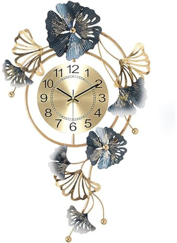 Große Wanduhr, Moderne Wanduhren, Wanddeko Metall, Kreatives Metall-Ginkgo-Blatt-Design, Leise, Geräuschlos, Nicht Tickende Dekoration, Uhren Für Wohnzimmer, Schlafzimmer, Zuhause, 75 (Color:Vertikal)