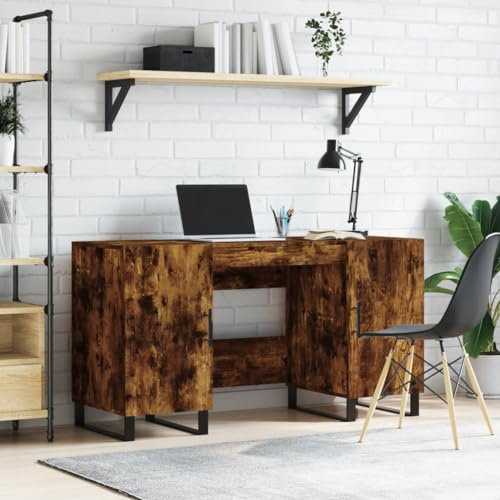 FENLAX Schülerschreibtisch aus Holzwerkstoff, Eisen 140x50x75 cm Räuchereiche Schreibtisch mit Stauraum Computertisch Modernen Schreibtisch Büromöbel Arbeitstisch Schreibtisch Home Office