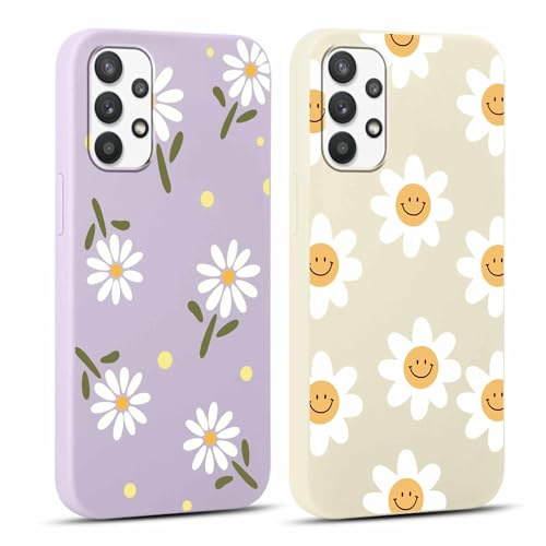 Yoedge 2 pièces Violet Coque pour Samsung Galaxy A32 5G 6,5 Motif de Fleurs et Feuilles Fille Femme Étui,Housse de Protection Antichoc TPU Mignon Aesthetic Design Case Cover pour Samsung A32 5G,Beige